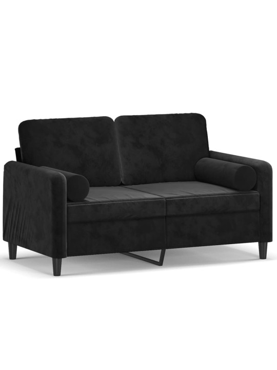 Dvivietė sofa su pagalvėlėmis, juodos spalvos, 120cm, aksomas