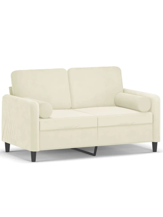 Dvivietė sofa su pagalvėlėmis, kreminės spalvos, 120cm, aksomas