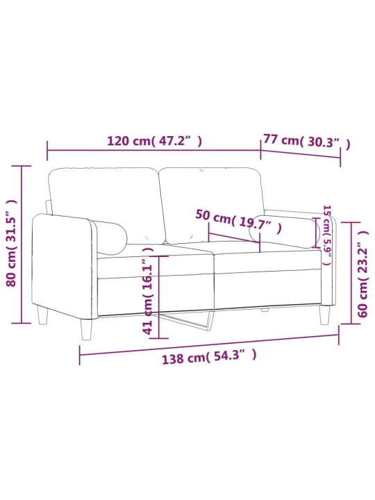 Dvivietė sofa su pagalvėlėmis, kreminės spalvos, 120cm, aksomas