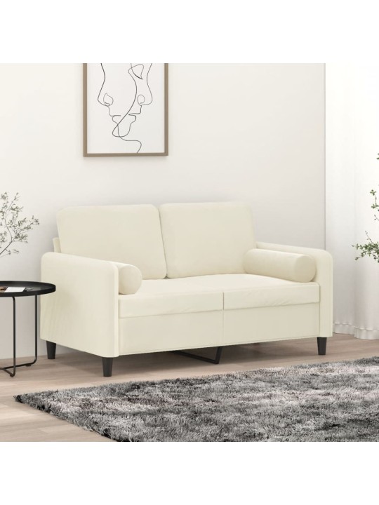 Dvivietė sofa su pagalvėlėmis, kreminės spalvos, 120cm, aksomas