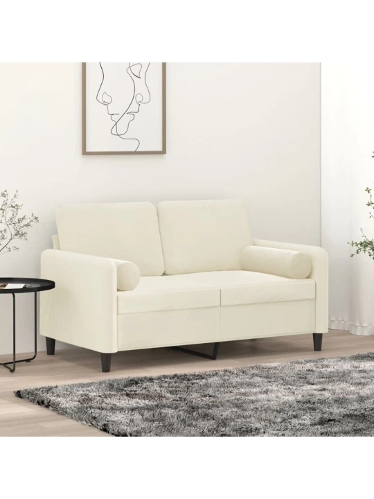 Dvivietė sofa su pagalvėlėmis, kreminės spalvos, 120cm, aksomas