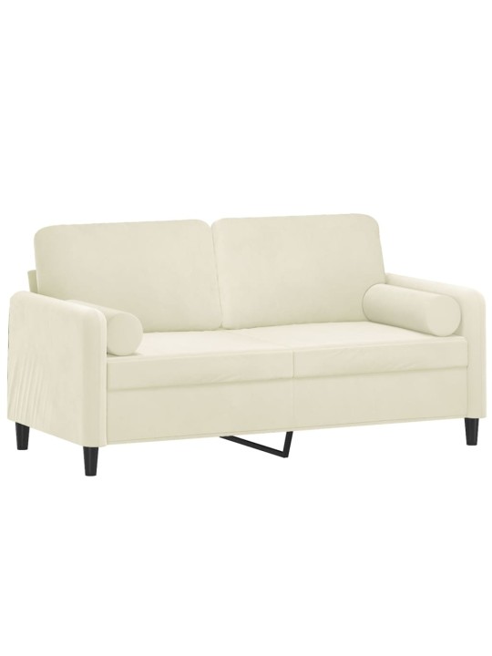 Dvivietė sofa su pagalvėlėmis, kreminės spalvos, 140cm, aksomas