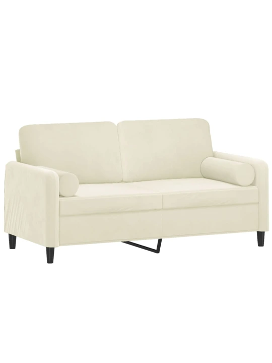 Dvivietė sofa su pagalvėlėmis, kreminės spalvos, 140cm, aksomas