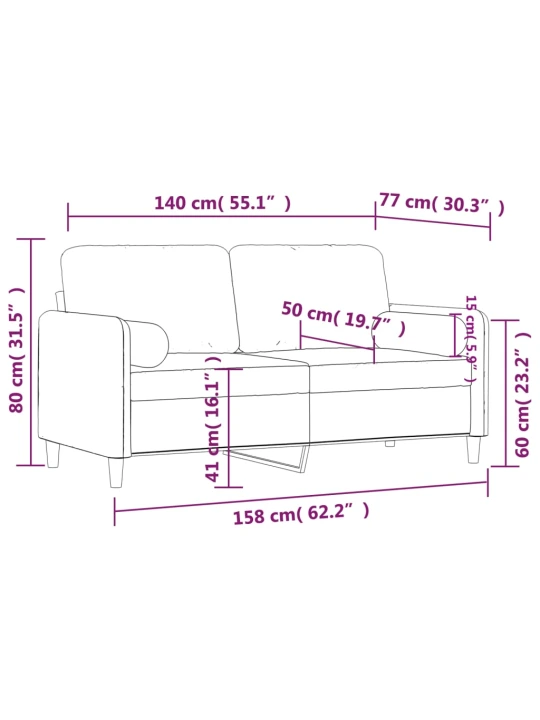 Dvivietė sofa su pagalvėlėmis, kreminės spalvos, 140cm, aksomas