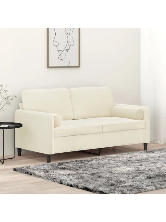 Dvivietė sofa su pagalvėlėmis, kreminės spalvos, 140cm, aksomas