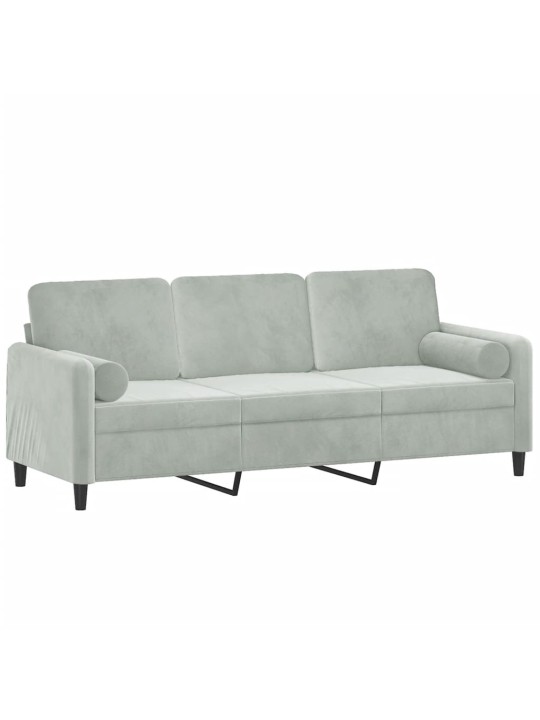 Trivietė sofa su pagalvėlėmis, šviesiai pilka, 180cm, aksomas