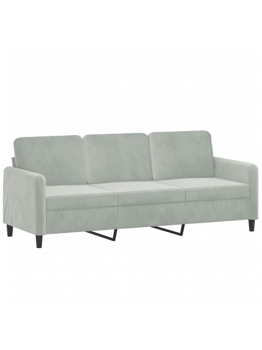Trivietė sofa su pagalvėlėmis, šviesiai pilka, 180cm, aksomas