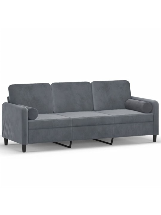 Trivietė sofa su pagalvėlėmis, tamsiai pilka, 180cm, aksomas