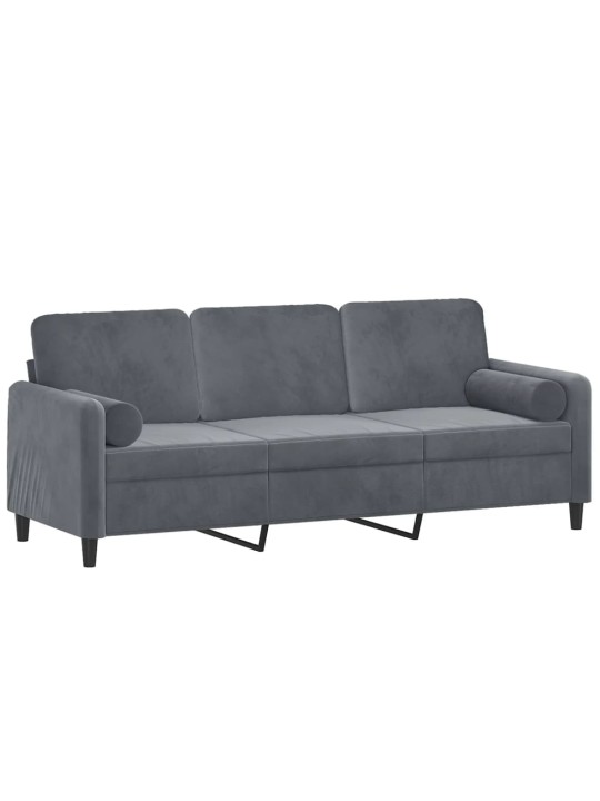 Trivietė sofa su pagalvėlėmis, tamsiai pilka, 180cm, aksomas