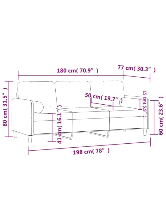 Trivietė sofa su pagalvėlėmis, tamsiai pilka, 180cm, aksomas