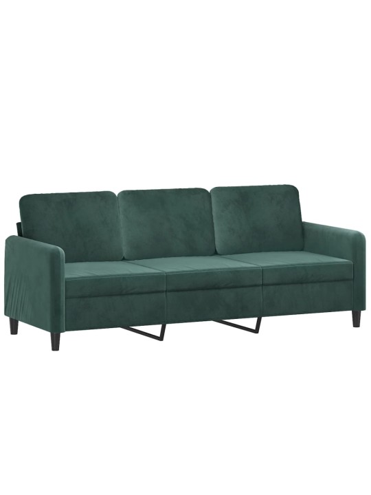 Trivietė sofa su pagalvėlėmis, tamsiai žalia, 180cm, aksomas