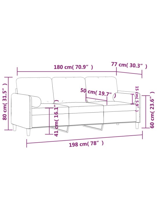 Trivietė sofa su pagalvėlėmis, tamsiai žalia, 180cm, aksomas