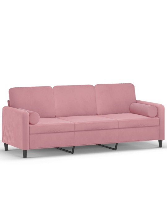 Trivietė sofa su pagalvėlėmis, rožinės spalvos, 180cm, aksomas