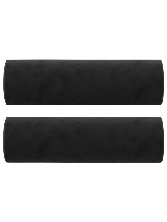 Trivietė sofa su pagalvėlėmis, juodos spalvos, 180cm, aksomas