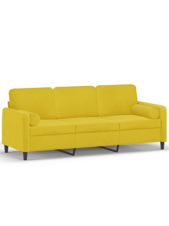 Trivietė sofa su pagalvėlėmis, geltonos spalvos, 180cm, aksomas