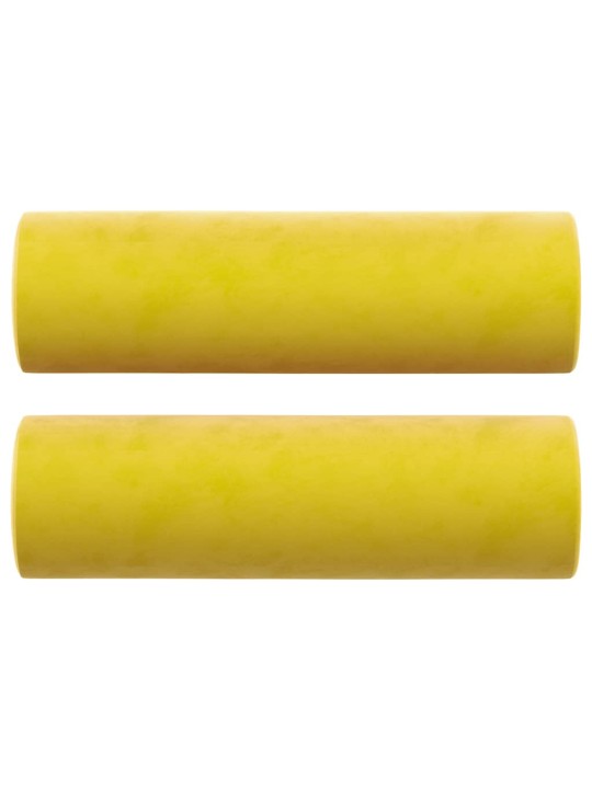 Trivietė sofa su pagalvėlėmis, geltonos spalvos, 180cm, aksomas