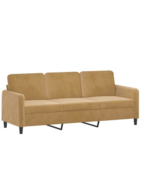 Trivietė sofa su pagalvėlėmis, rudos spalvos, 180cm, aksomas
