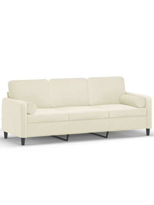 Trivietė sofa su pagalvėlėmis, kreminės spalvos, 180cm, aksomas