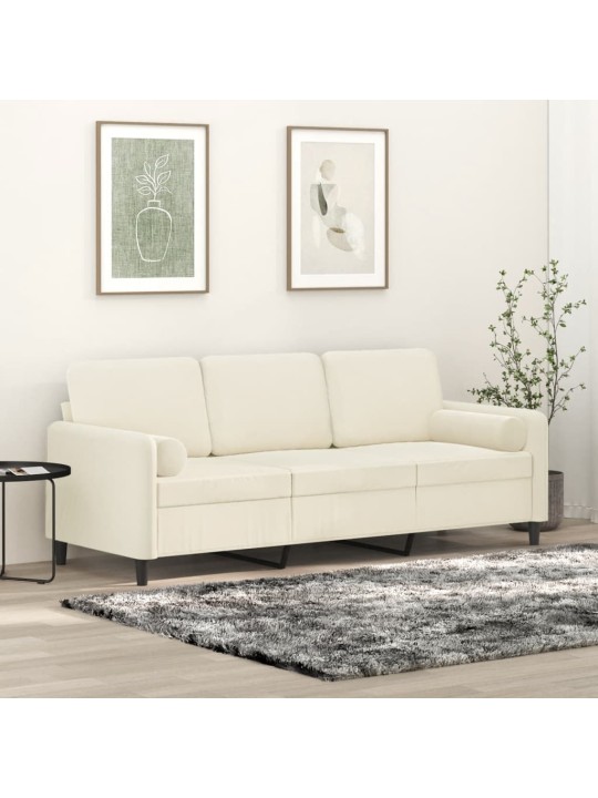 Trivietė sofa su pagalvėlėmis, kreminės spalvos, 180cm, aksomas