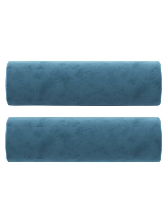 Trivietė sofa su pagalvėlėmis, mėlynos spalvos, 180cm, aksomas