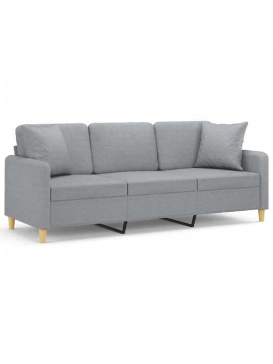 Trivietė sofa su pagalvėlėmis, šviesiai pilka, 180cm, audinys