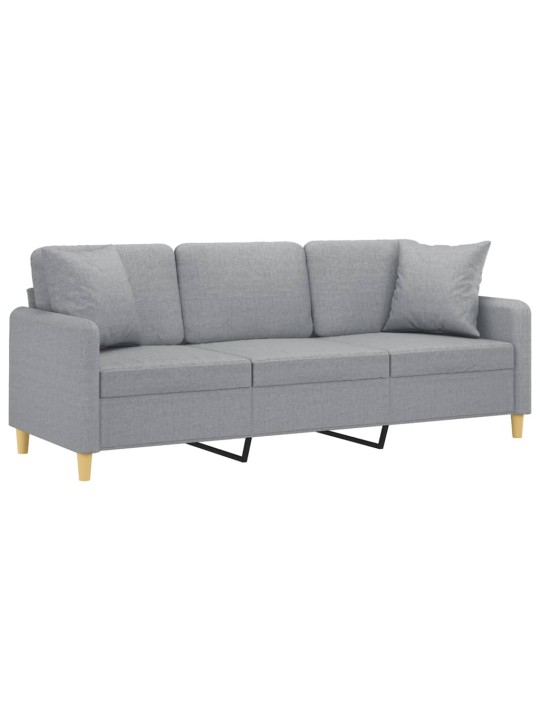 Trivietė sofa su pagalvėlėmis, šviesiai pilka, 180cm, audinys