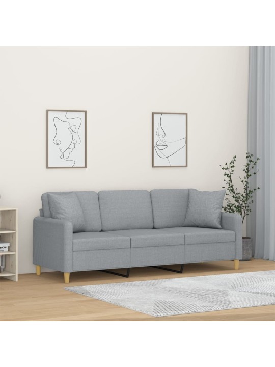 Trivietė sofa su pagalvėlėmis, šviesiai pilka, 180cm, audinys