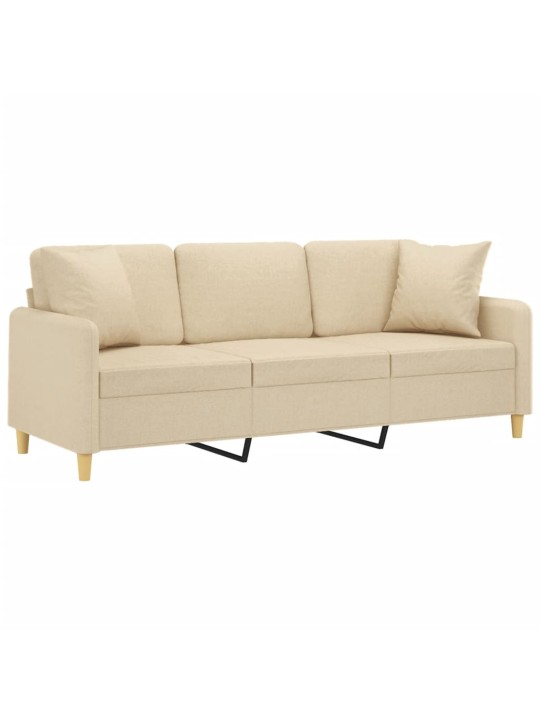 Trivietė sofa su pagalvėlėmis, kreminės spalvos, 180cm, audinys