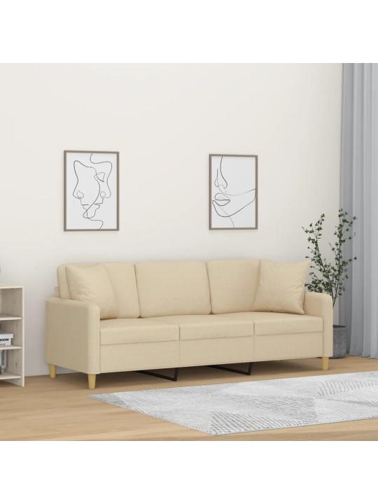 Trivietė sofa su pagalvėlėmis, kreminės spalvos, 180cm, audinys