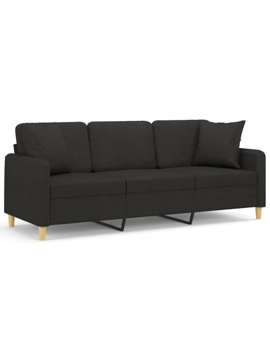 Trivietė sofa su pagalvėlėmis, juodos spalvos, 180cm, audinys