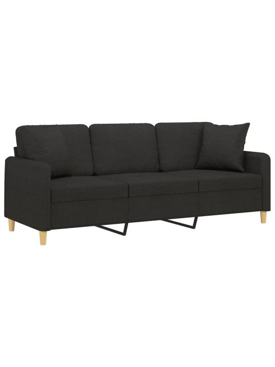 Trivietė sofa su pagalvėlėmis, juodos spalvos, 180cm, audinys