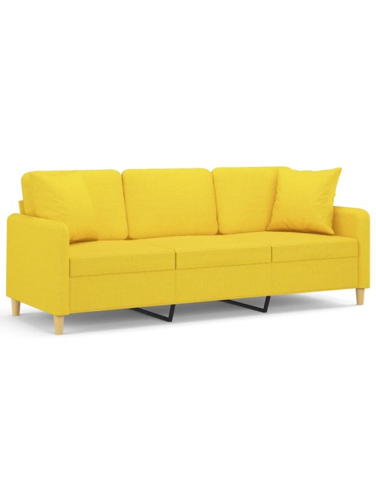 Trivietė sofa su pagalvėlėmis, šviesiai geltona, 180cm, audinys
