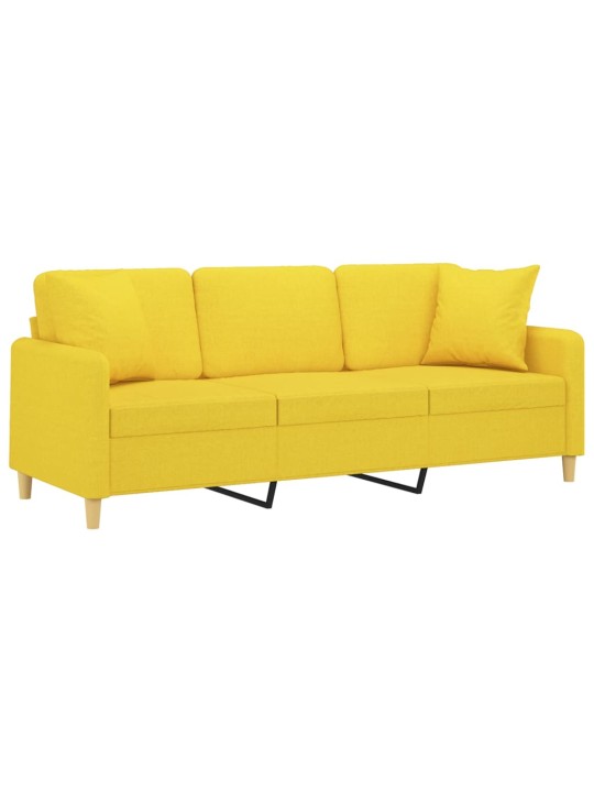 Trivietė sofa su pagalvėlėmis, šviesiai geltona, 180cm, audinys