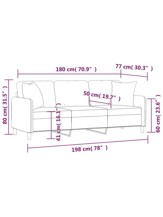 Trivietė sofa su pagalvėlėmis, šviesiai geltona, 180cm, audinys