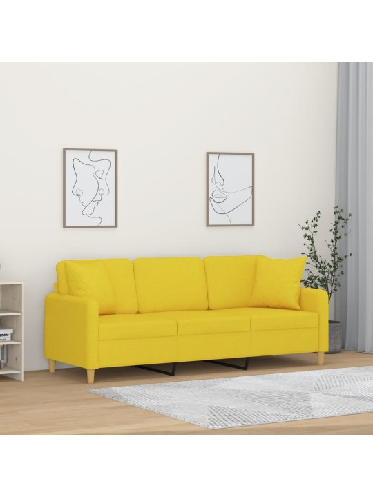 Trivietė sofa su pagalvėlėmis, šviesiai geltona, 180cm, audinys