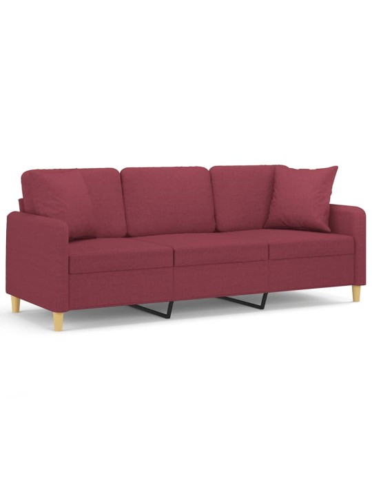 Trivietė sofa su pagalvėlėmis, raudonojo vyno, 180cm, audinys