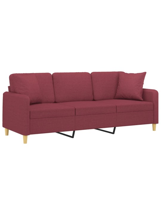 Trivietė sofa su pagalvėlėmis, raudonojo vyno, 180cm, audinys