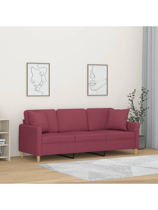 Trivietė sofa su pagalvėlėmis, raudonojo vyno, 180cm, audinys