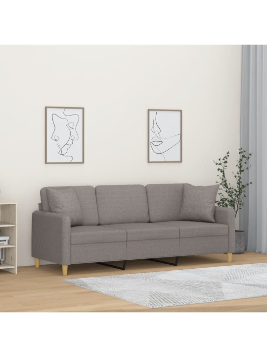 Trivietė sofa su pagalvėlėmis, taupe spalvos, 180cm, audinys