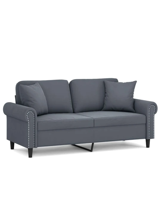 Dvivietė sofa su pagalvėlėmis, tamsiai pilka, 140cm, aksomas