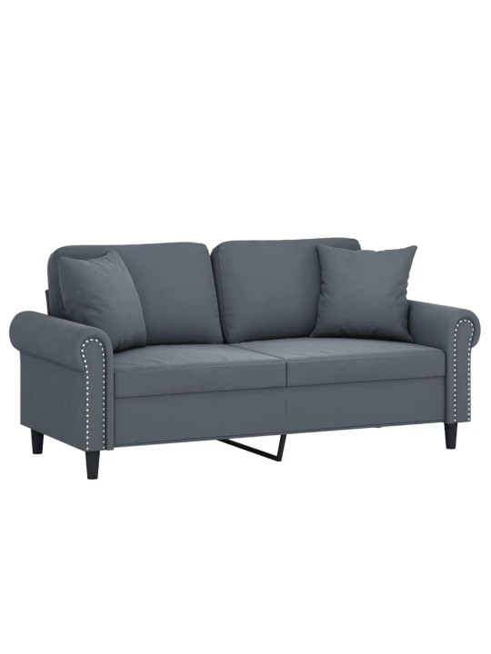 Dvivietė sofa su pagalvėlėmis, tamsiai pilka, 140cm, aksomas
