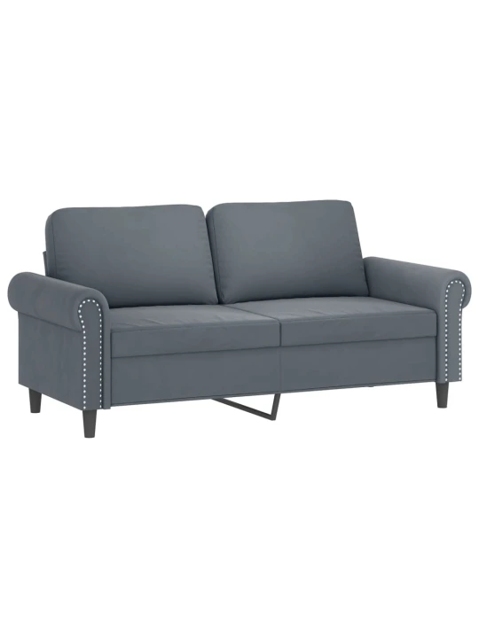 Dvivietė sofa su pagalvėlėmis, tamsiai pilka, 140cm, aksomas