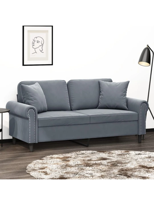 Dvivietė sofa su pagalvėlėmis, tamsiai pilka, 140cm, aksomas