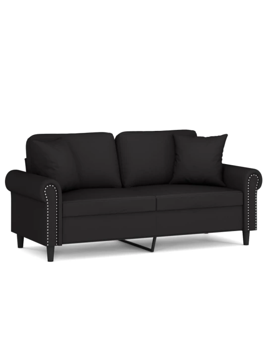 Dvivietė sofa su pagalvėlėmis, juodos spalvos, 140cm, aksomas