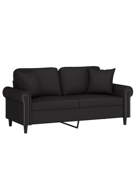 Dvivietė sofa su pagalvėlėmis, juodos spalvos, 140cm, aksomas