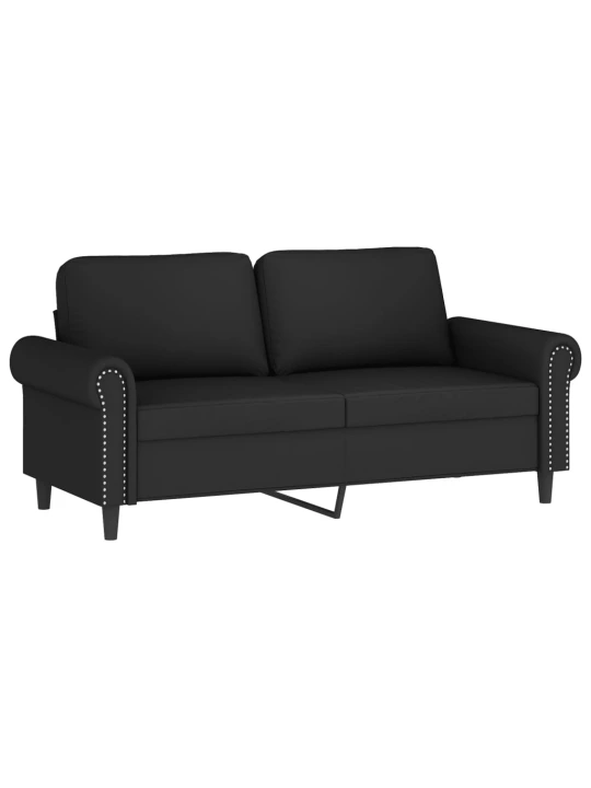 Dvivietė sofa su pagalvėlėmis, juodos spalvos, 140cm, aksomas