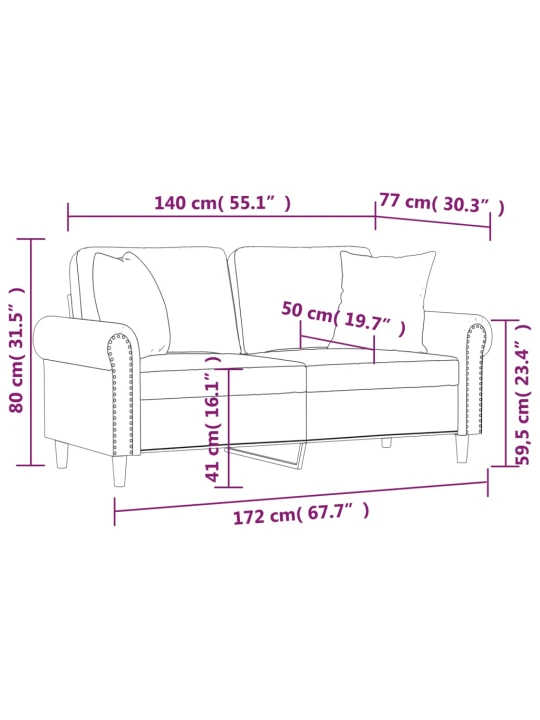 Dvivietė sofa su pagalvėlėmis, juodos spalvos, 140cm, aksomas