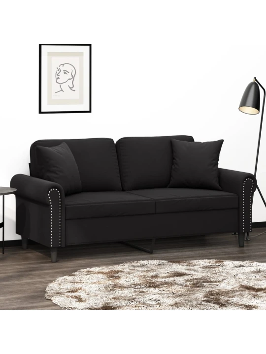Dvivietė sofa su pagalvėlėmis, juodos spalvos, 140cm, aksomas