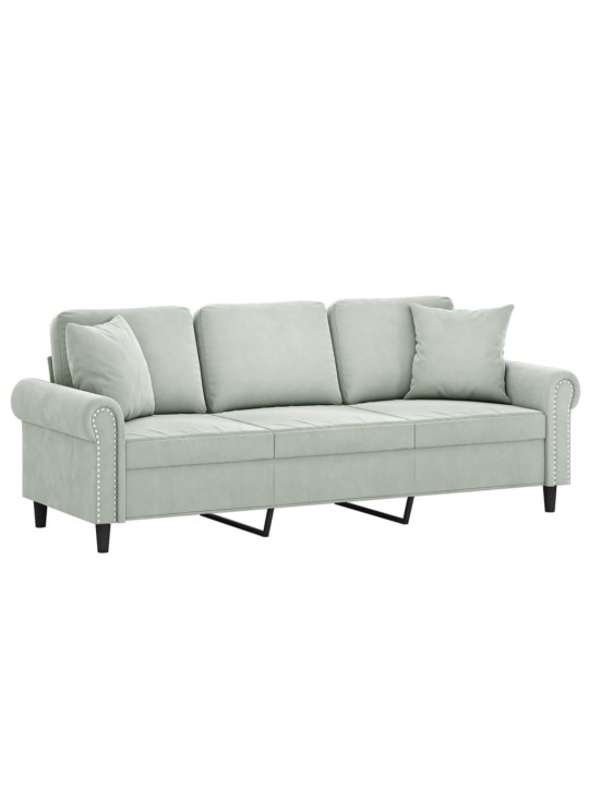 Trivietė sofa su pagalvėlėmis, šviesiai pilka, 180cm, aksomas