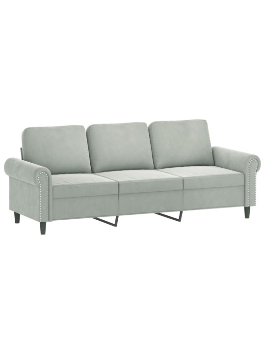 Trivietė sofa su pagalvėlėmis, šviesiai pilka, 180cm, aksomas
